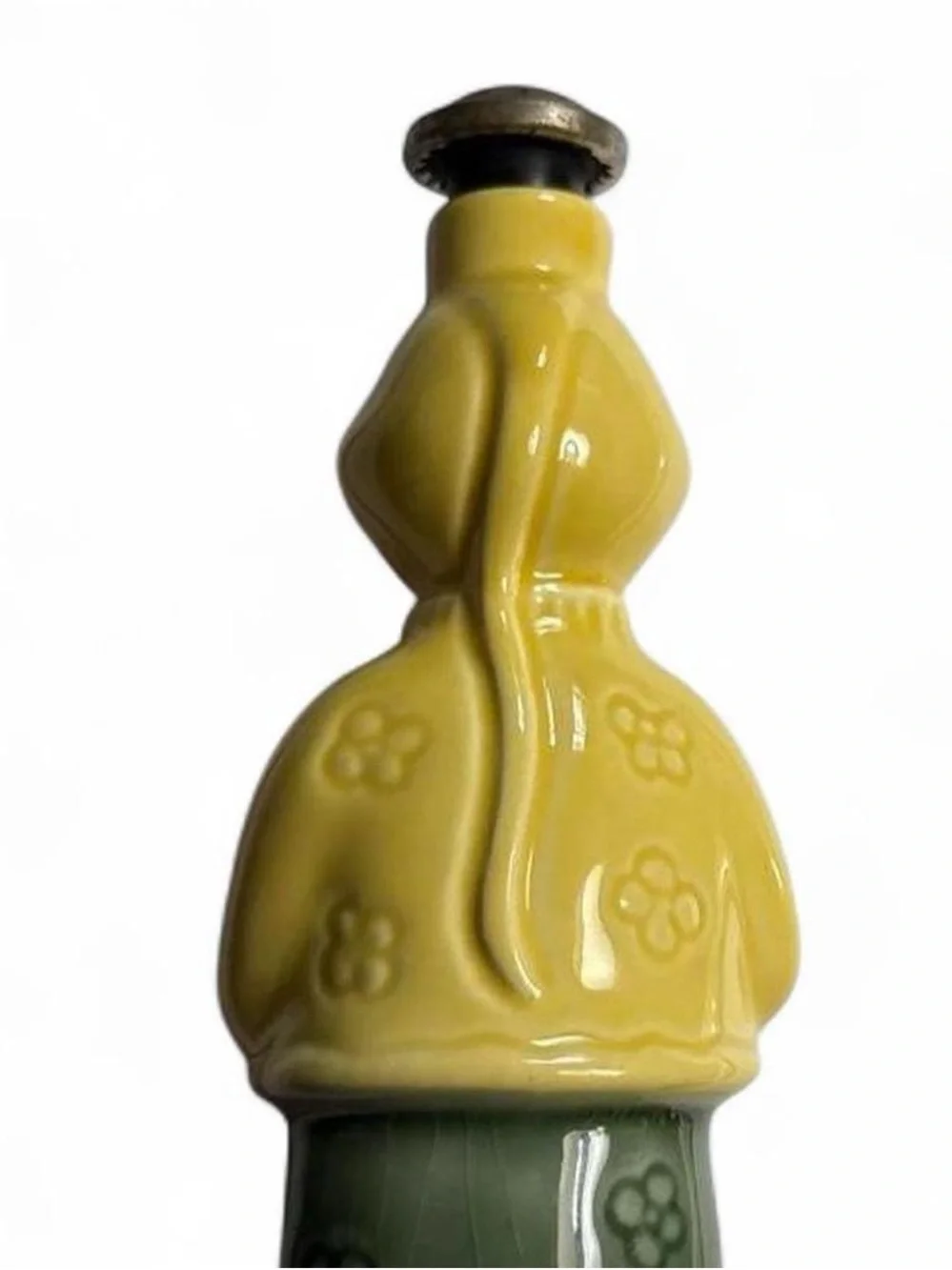 Vintage Yellow Green Ceramic Asian Figurine Sprinkle Water Bottle for Ironing